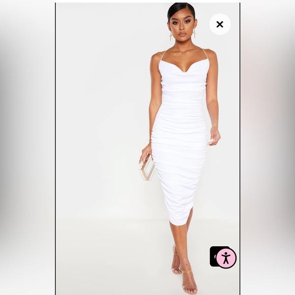 NWT Pretty Little Thing White Midi Dress Size 0 (US) - Picture 1 of 7